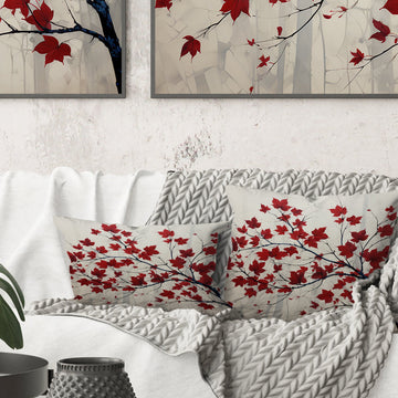 Red Leaves Scarlet Simplicity - Leaves Throw Pillow
